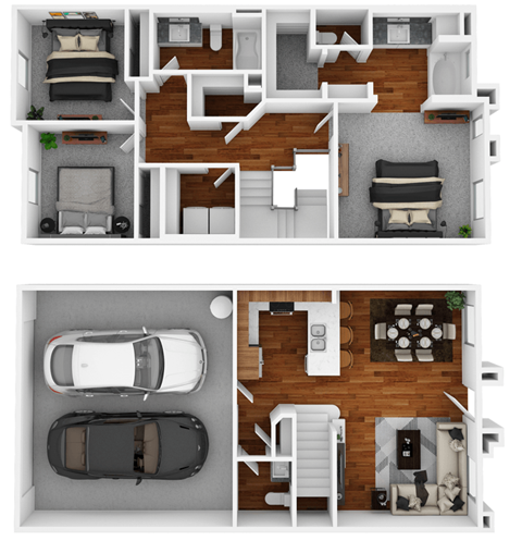 Floor plan for 3 beds, 2.5 baths, 1386 sqft
